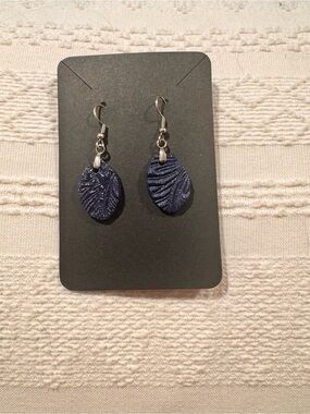 Handmade Navy Blue Sparkle Dangle Earrings